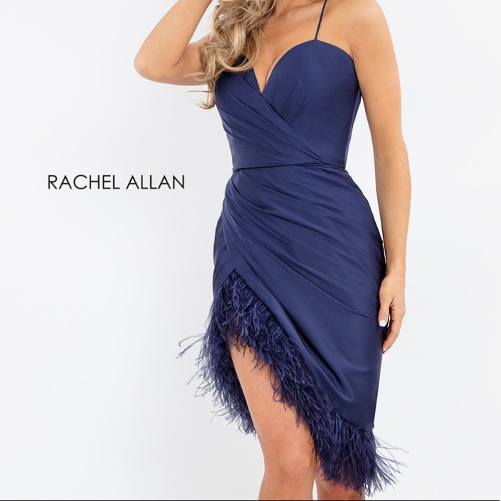Rachel Allan Navy Cocktail with Feather Detail.